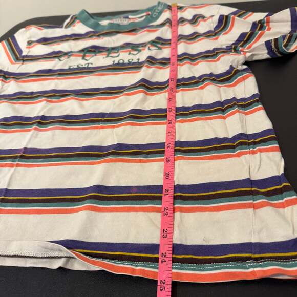 Vintage 90s Guess Originals Multi-Color Striped Embroidered Logo T-Shirt - Picture 5 of 5